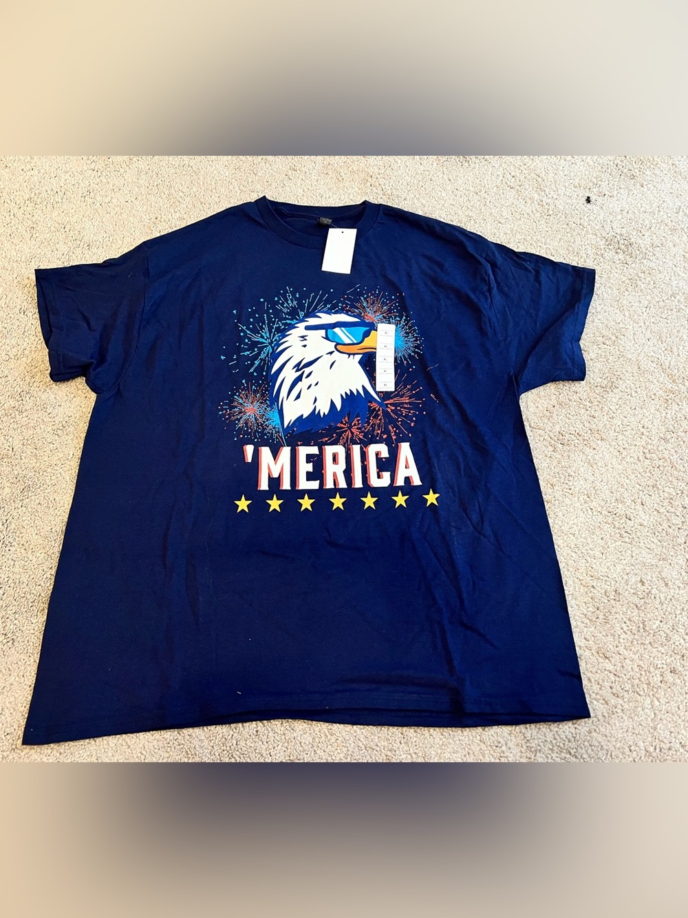 Gildan Navy 'Merica Eagle Graphic Tee with Fireworks